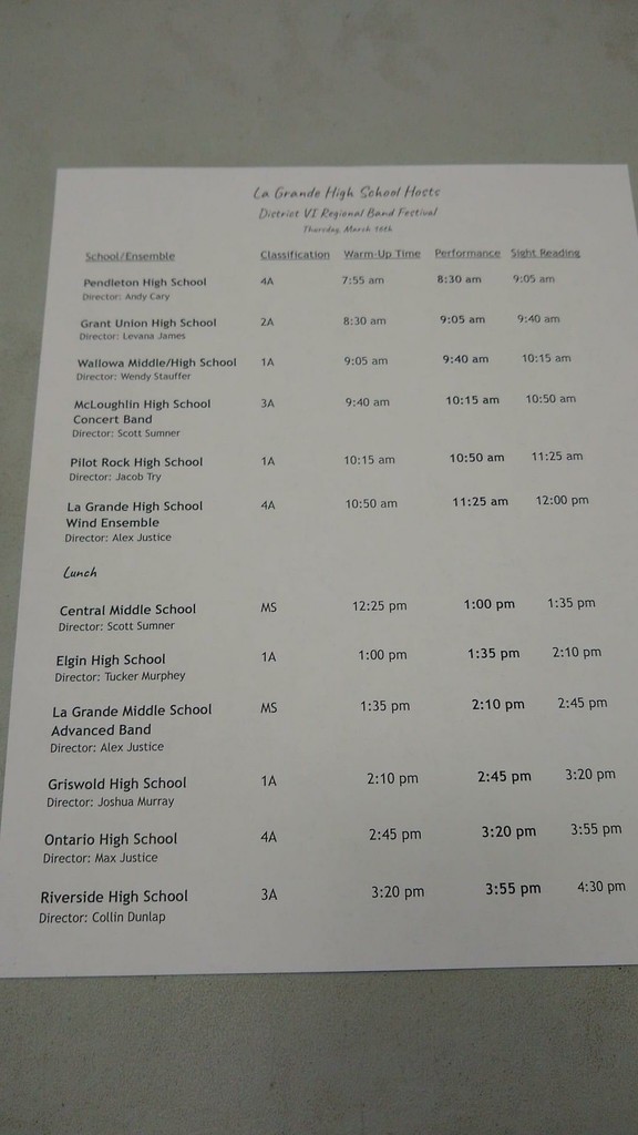 Band schedule